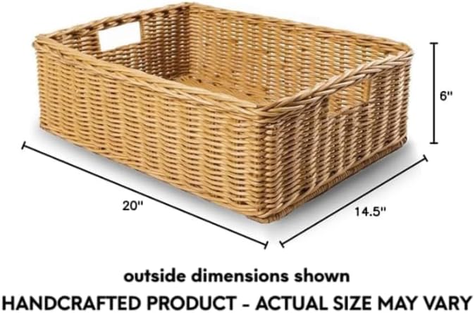 The Basket Lady Under The Bed/Basic Wicker Storage Basket, Medium, 20 in L x 14.5 in W x 6 in H, Sandstone
