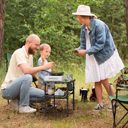 Titanker Folding Camping Table Small 2ft, Small Camp Table Portable with Side Racks & Storage Net, Folding Picnic Set, Portable Beach Table, Car Camping Essentials, Aluminum Light & Solid