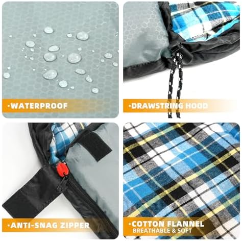 Cotton Flannel Lined Sleeping Bag for Adults Teens Kids, Cold Weather &Warm, 3 Seasons, Lightweight Compact Camping Essentials Equipment, Hiking, Outdoor, Travel