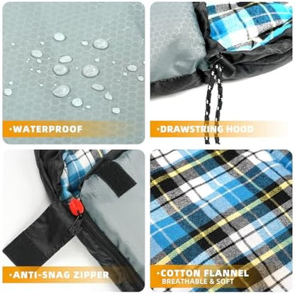 Cotton Flannel Lined Sleeping Bag for Adults Teens Kids, Cold Weather &Warm, 3 Seasons, Lightweight Compact Camping Essentials Equipment, Hiking, Outdoor, Travel