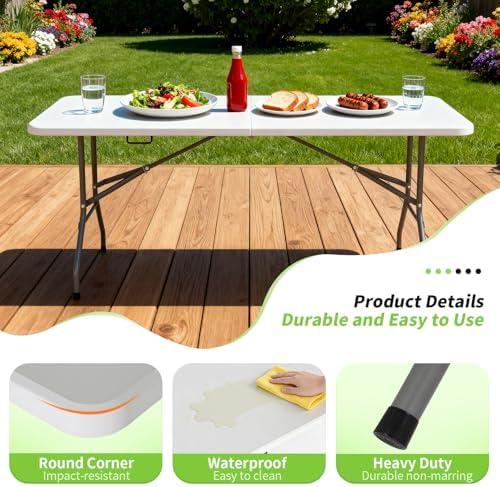 BestOffice | 6FT Folding Table | White | Portable Plastic Table