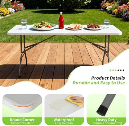 BestOffice | 6FT Folding Table | White | Portable Plastic Table