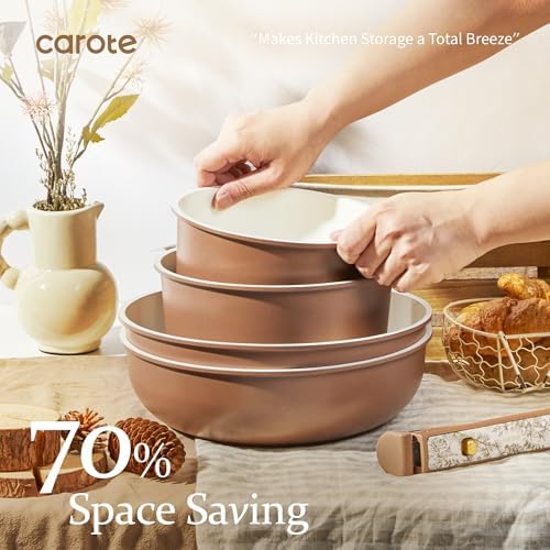 CAROTE 25pcs Ceramic Cookware Sets, Nonstick Pots and Pans Set Non Toxic