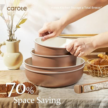 CAROTE 25pcs Ceramic Cookware Sets, Nonstick Pots and Pans Set Non Toxic