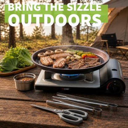 TECHEF - Stovetop Korean BBQ Non-Stick Grill Pan with Agni Portable Gas Stove Burner, Made in Korea (Essential KBBQ Set)