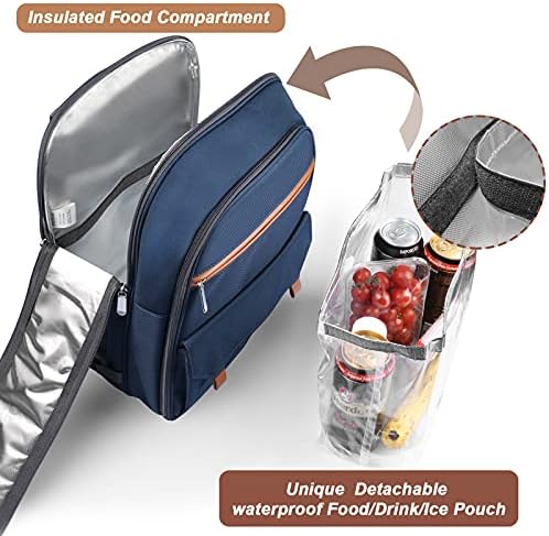 Sunflora Picnic Backpack for 2 Person Set Pack with Insulated Waterproof Pouch for Couple Outdoor Camping (Navy)