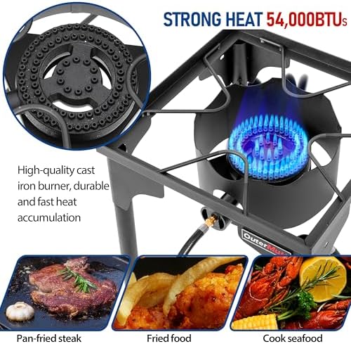 OuterMust Outdoor Propane Burner Camping Stove Gas Burner with Adjustable Legs Ideal for Camping, Home Brewing, Turkey Frying and Maple Syrup Boiling