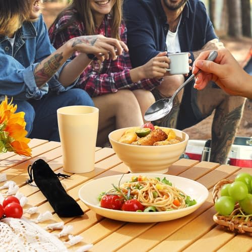 Kyraton Camping Utensils - Travel & Picnic Mess Kit, Silverware Set Includes Knife, Spoon, Fork, Cup, Bowl, Plate - Camping Essentials for 2
