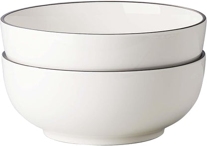 Salad Bowls, 120 OZ(10") Large Serving Bowls Set of 2, Ceramic White Serving Bowls for Salad, Soup, Pasta and Dinner, Large Porcelain Bowl Set for Entertaining with Black on the Rim