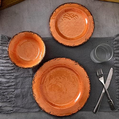 LEHAHA 12 Piece Crackle Lightweight Melamine Dinnerware Sets-Service for 4
