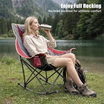 SUNNYFEEL Oversized Folding Rocking Camping Chair 2 Pack, 500lbs Red