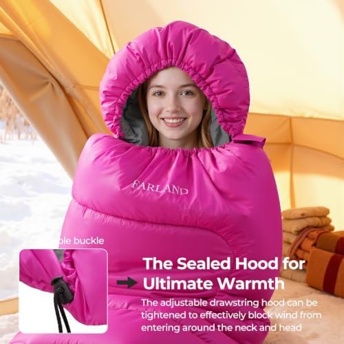 FARLAND Sleeping Bags for Adults Cold Weather & Camping, Fleece-Lined
