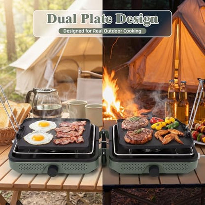 Hisencn 2 Burner Camping Stove with Dual Griddles for Camping,RV Essentials