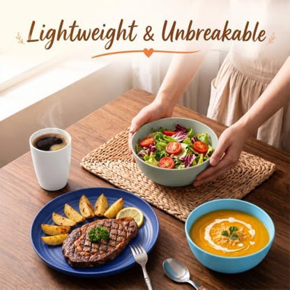 32-Piece Dishes Sets for 8, Plastic Plates and Bowls Sets - Island