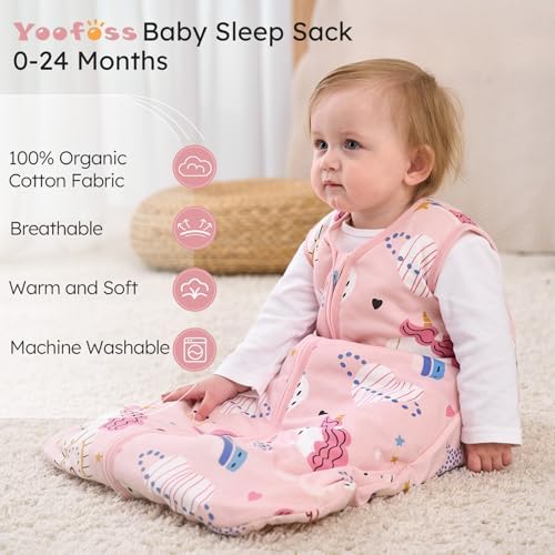 Yoofoss Baby Sleep Sack 6-12 Month 1.5TOG 100% Organic Cotton 2-Way Zipper
