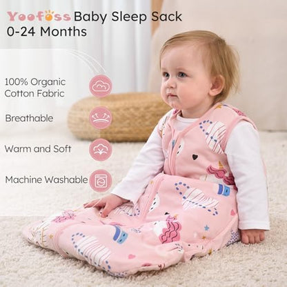 Yoofoss Baby Sleep Sack 6-12 Month 1.5TOG 100% Organic Cotton 2-Way Zipper