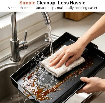 Upgraded 23"x16" Ceramic Coated Cast Iron Griddle, 2.56" High Sidewalls, Heavy-Duty Natural Nonstick Flat Top with Food-Safe Ceramic Finish, Dual Handles, Universal for Gas/Charcoal Grill & Stove Top