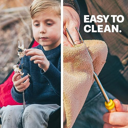 Grill Guru Smores Sticks for Fire Pit - Accessories for Campfire Marshmallow Roasting Sticks Smores Kit Outdoor-Smore Skewers Hot Dog Fork For Outside, Camping Essentials Bonfire Gear Long 32" 10 Pack