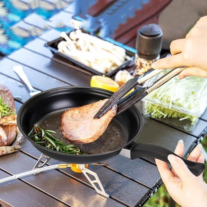 Non-Stick Cookware Set, Portable Lightweight Cast Iron Pots and Pans with Glass Lids and Nylon Utensils for Outdoor Camping Picnic Travel