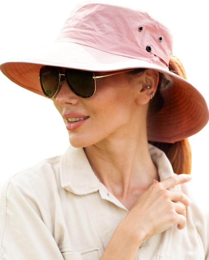 FURTALK Sun Hats for Women Ponytail UPF 50+ Beach Summer Hat Wide Brim Packable Cowboy Hat