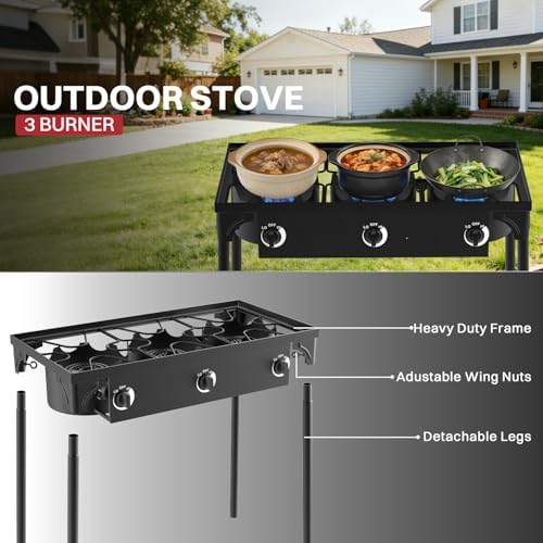 3 Burner Propane Camp Stove | 225,000 BTU | High Pressure Gas Burners