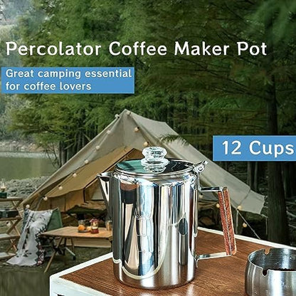 Camping Coffee Percolator Stainless Steel Stovetop Camp Coffee Maker 12 Cup