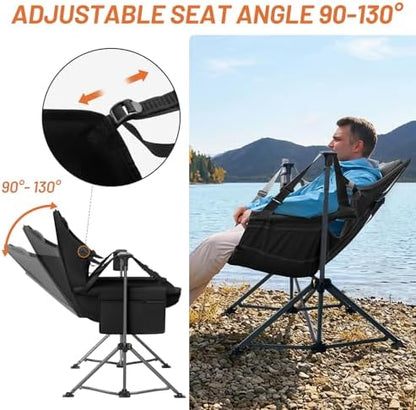 Timber Ridge Hammock Camping Chair with Adjustable Backrest, Heavy Duty Folding Hammock Chair Supports 300lbs, Portable Hammock Chair for Camping, Travelling and Patio, Black 2 Pack