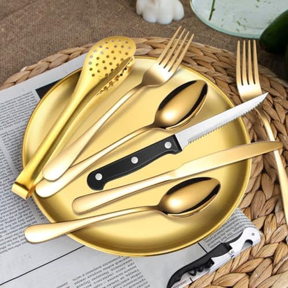 Camping Silverware Kit Cutlery Organizer Utensil Picnic Set Stainless Steel Plate Spoon Clip and Serrated Knife Wine Opener Fork Napkin Hiking - Camp Kitchen BBQ’s