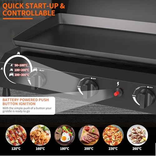 SKOK 4 Burners Outdoor Tabletop Gas Griddle with Hood, Flat Top Grill