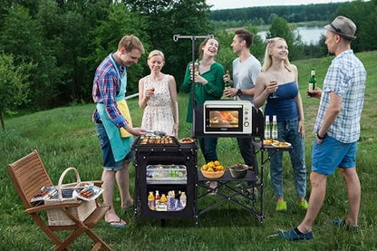 Nice C Camping Kitchen Table Station, Portable Folding Grill Table (Black)