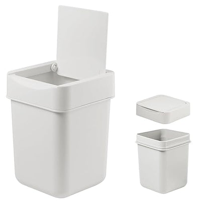 carrotez Mini Trash Can, Countertop Trash Can with Lid, 2 Liter/ 0.5 Gallon, Waste Basket, Garbage Container for Coffee Bar, Bathroom, Kitchen, Office, Desk, Bedroom - White
