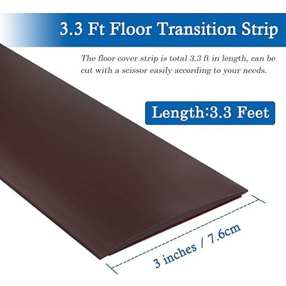 Floor Transition Strip Self Adhesive Floor Cover Strips Laminate 3" Wide Vinyl Flat Divider Transitions (7.5cm, 3.3Ft, Brown)
