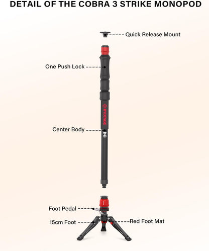 IFOOTAGE 59” Monopod with Feet,Cobra 3 Strike A150S,Professional Travel Camera Monopod,Pedal Lock Base,One-Click Design,for VCR DSLR Nikon Sony,Max.Load 11lbs/5KG