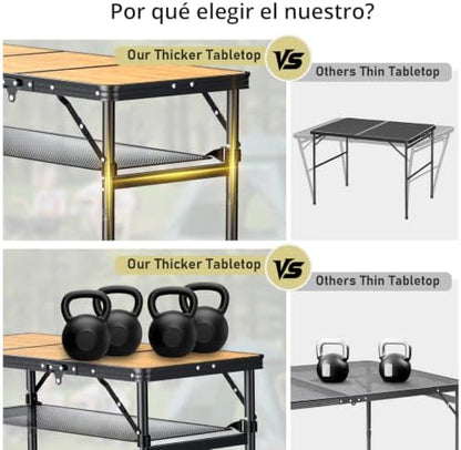 Anbte 3ft Folding Camping Table Max 29.5", 3 Adjustable Height, Yellow