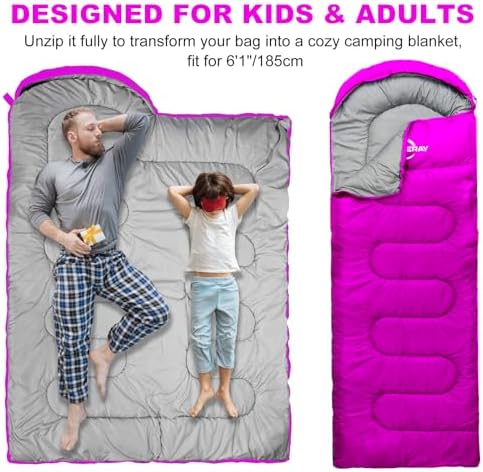 Lightweight Camping Sleeping Bags for Adults Kids, 50-80℉ Degrees