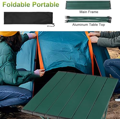 Tesouro Portable Camping Table,Folding Side Table Aluminum Top for Outdoor Cooking, Hiking, Travel, Picnic (Blackish Green-Medium)