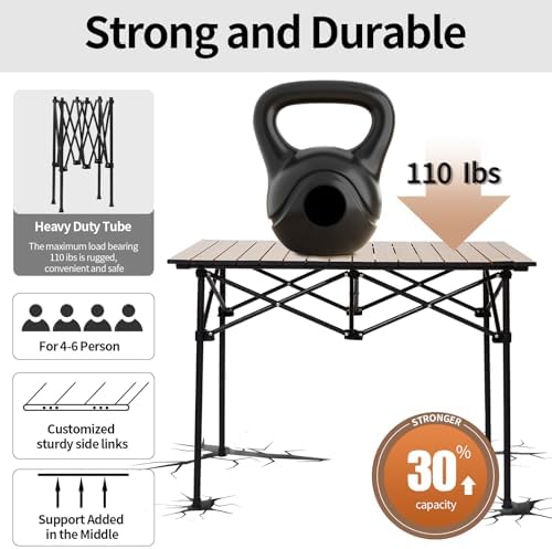 SHANQUAN Camping Table Roll up Table, Fold up Lightweight Compact, 2-4 Person Portable Roll up Aluminum Table with Carry Bag for Outdoor, Camping, Picnic, Backyards, BBQ
