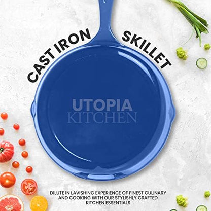 Utopia Kitchen Cast Iron Skillet Set 3 Piece 6 8 10 Inch PFAS-Free Blue