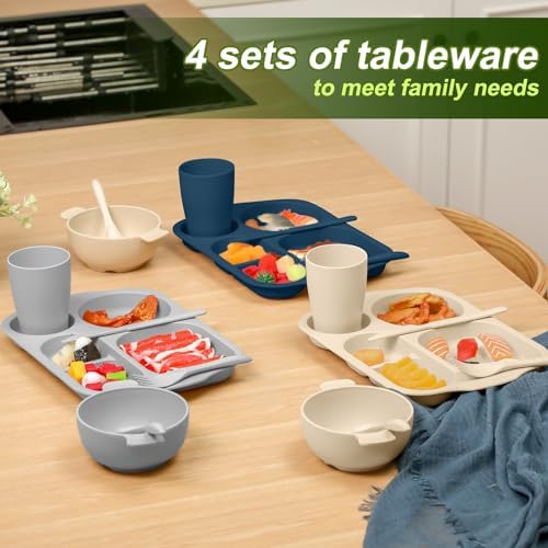 Honoson 24pcs Wheat Straw Dinnerware, Unbreakable, Dark Color