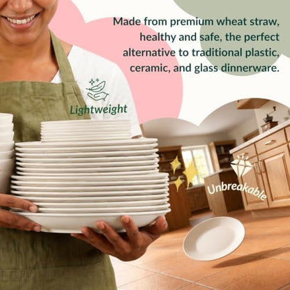 Homienly Wheat Straw Dinnerware Set,40-Piece Dish Set for 8, Dinner Plates, Dessert Plate, Cereal Bowls, Cups, Appetizer Plates,Reusable Dinner Plates Kids Plates and Bowls Sets, White
