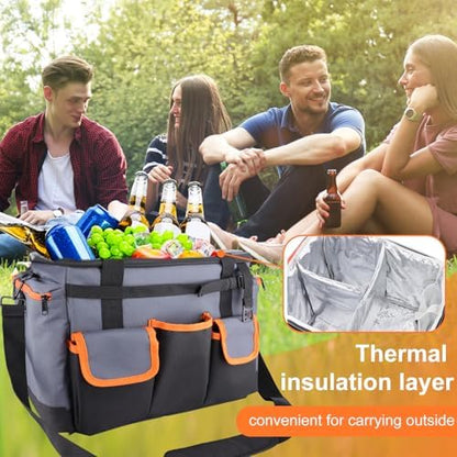 Large BBQ Grill Caddy with Paper Towel Holder, Foldable Insulated Picnic Organizer Bag for Outdoor Grilling, Tailgating, Camping, RV Trips, Must-Have Storage for Cooking Tools Supplies