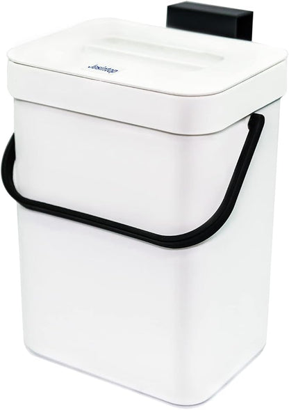 Kitchen Compost Bin Indoor for Counter Top,Hanging Small Trash Can with Lid,Food Waste Bin,Mountable Compost Busket 1.3 Gal/5 L Series,White