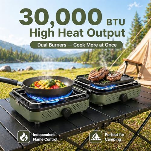 Hisencn 2 Burner Camping Stove with Dual Griddles for Camping,RV Essentials