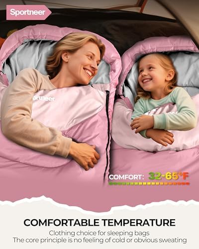 Sportneer Sleeping Bag, 3 Seasons Warm Cold Weather Sleeping Bags for Adults Kids Boys Girls with Compression Sack- Lightweight Camping Essentials Gear Accessories, Backpacking, Hiking