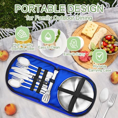 Camping Utensils, Camping Essentials 2-4 Person 11pcs/21PCS with Spoons Plates Forks Knives Travel Utensils with Case, Accessories Set for Grill Outdoor Car Picnic Essentials