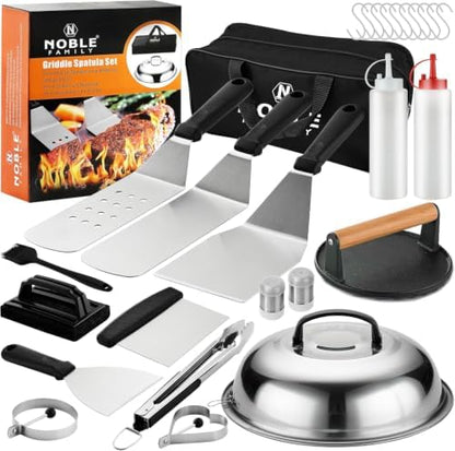 N NOBLE FAMILY 27 PCS Griddle Accessories Kit, Flat Top Grill Accessories Set for Camping, Professional Griddle Spatula Set with Melting Dome, Burger Press for Outdoor BBQ Teppanyaki