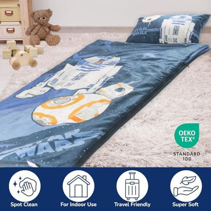 Jay Franco Kids Slumber Bag and Pillow - 54 x 27 Inch Comfy Indoor Sleeping Bag for School and Sleepovers, 2 Piece Set, Blue - Star Wars