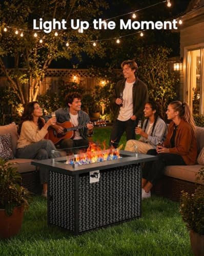 Ciays 43″ Fire Pit Table, with Ceramic Tabletop for Outside Patio & Party