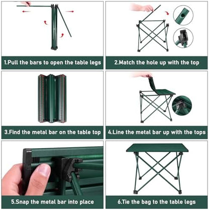 Tesouro Portable Camping Table,Folding Side Table Aluminum Top for Outdoor Cooking, Hiking, Travel, Picnic (Blackish Green-Medium)