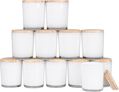 Thick Candle Jars for Making Candles 12 Pcs, 7 OZ Empty Jars with Wood Lids for Candle Making, Sample Container, White